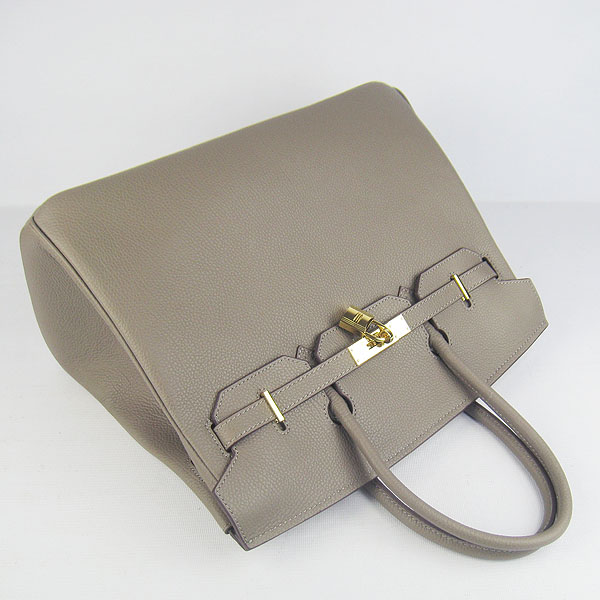 High Quality Fake Hermes Birkin 35CM Cattle Neck Veins Leather Bag khaki 6089